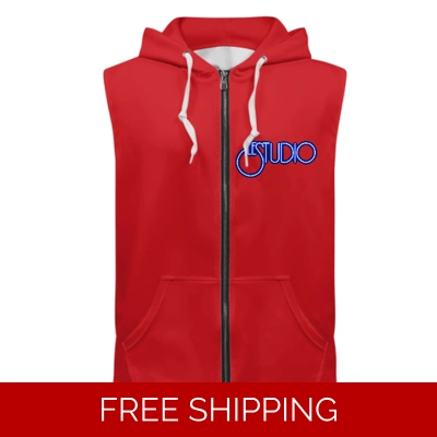 Custom Zipper Sleeveless Hoodie White & Blue Logo